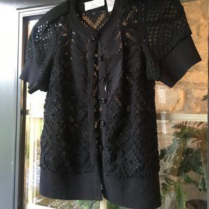ANTHROPOLOGIE Byron Lars Annette Lace Cardigan Black Like new 6